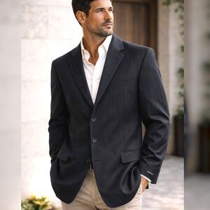 NWT Jones New York 48 Black Wool Cashmere Stripe 3 Button Blazer Jacket Classic